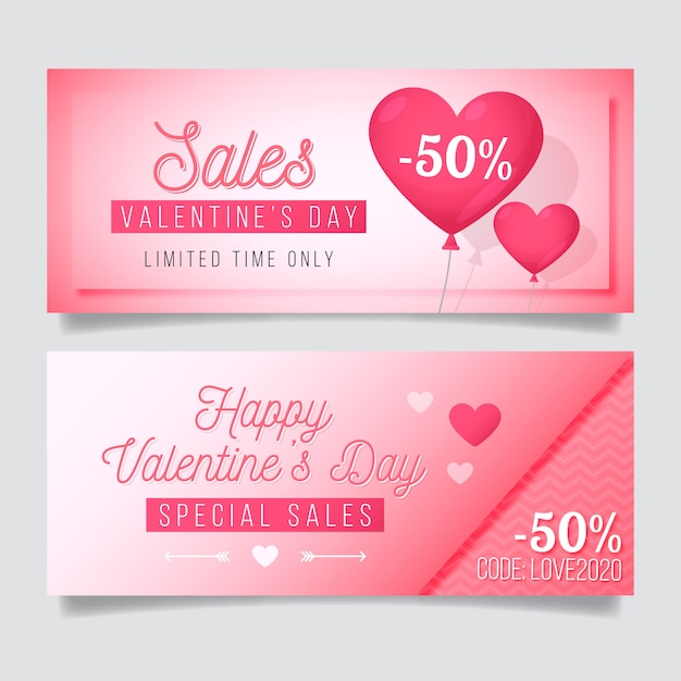 Vecteur gratuit bannières de vente de la saint-valentin