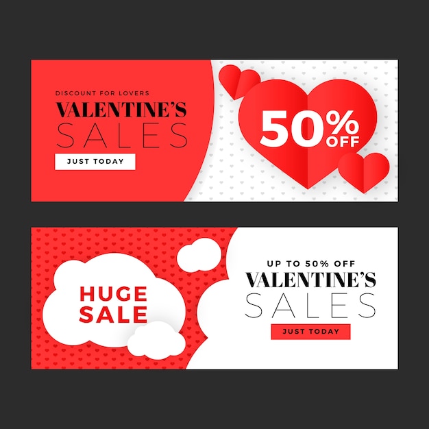 Vecteur gratuit bannières de vente de valentine plat