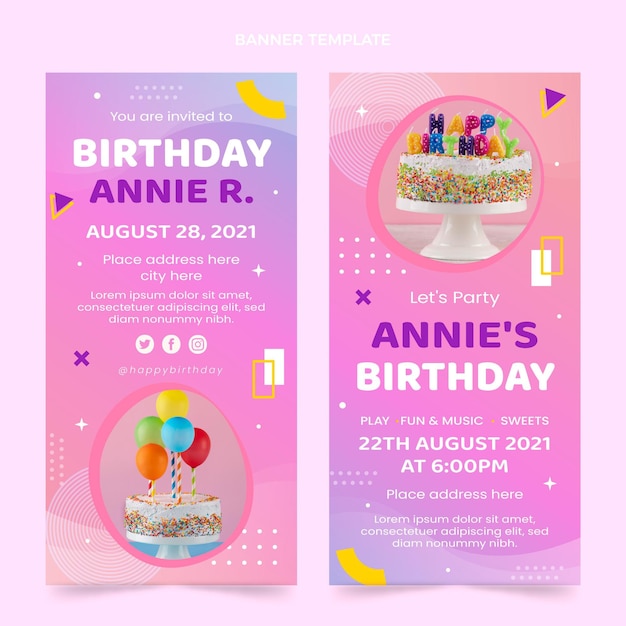 Bannières verticales d'anniversaire colorées dégradées
