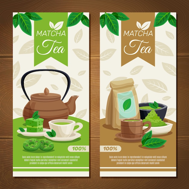Vecteur gratuit bannières verticales au thé vert matcha