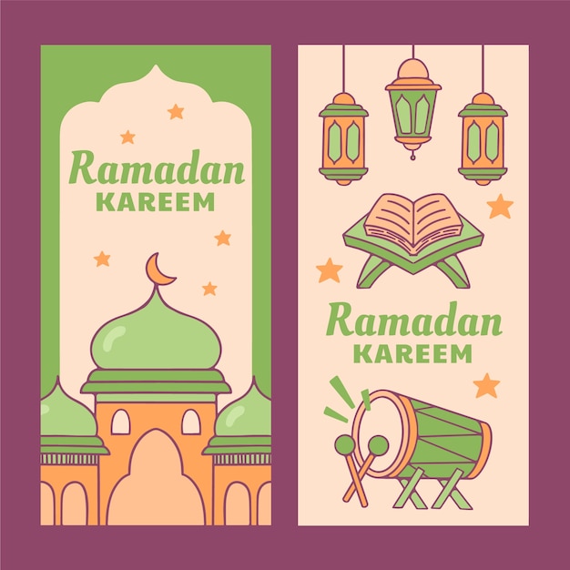 Vecteur gratuit bannières verticales dessinées à la main pour la célébration islamique du ramadan