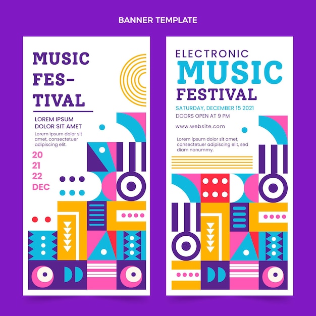 Vecteur gratuit bannières verticales du festival de musique en mosaïque design plat