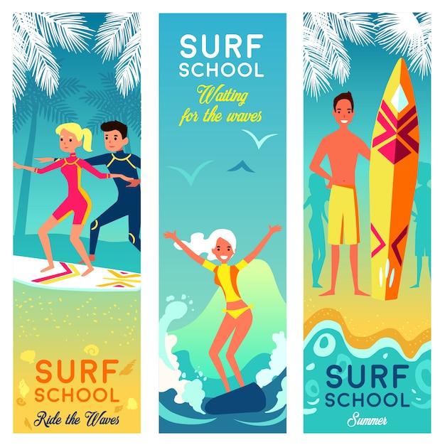 Bannières Verticales De L'école De Surf