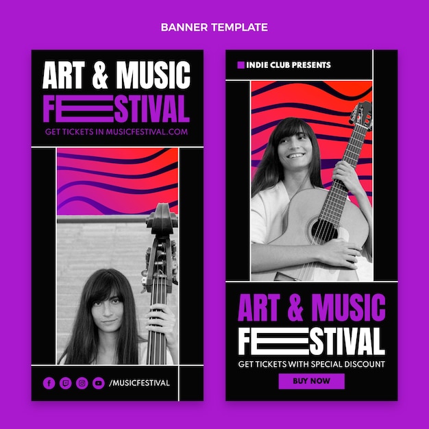 Vecteur gratuit bannières verticales de festival de musique colorée dégradée