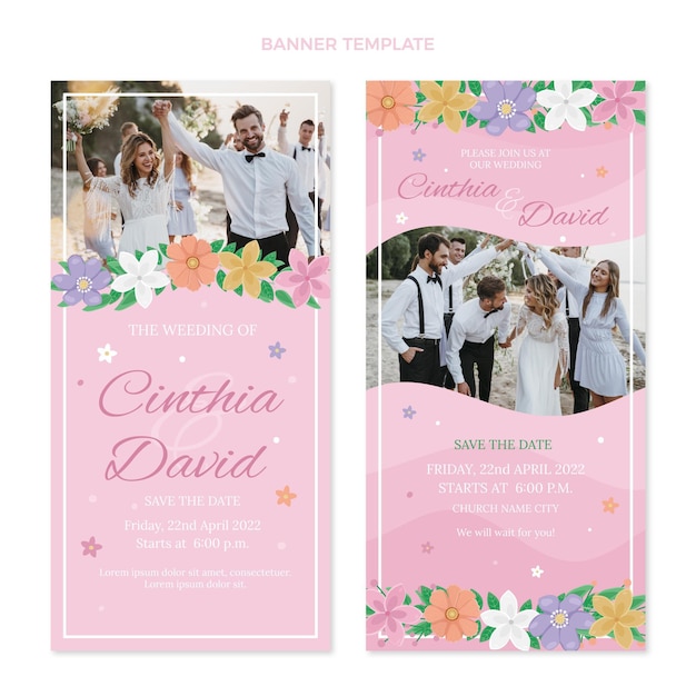 Vecteur gratuit bannières verticales de mariage floral dessinés à la main