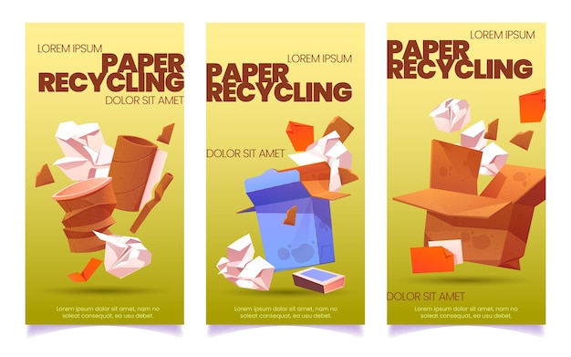 Vecteur gratuit bannières verticales de recyclage de papier de dessin animé