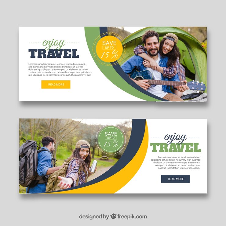 Vecteur gratuit bannières de voyage avec photographie