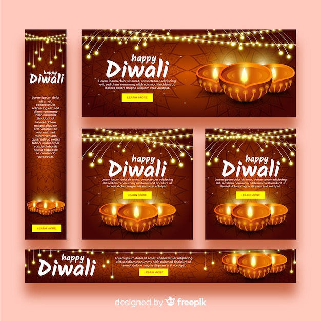 Bannières Web Diwali De Conception Réaliste