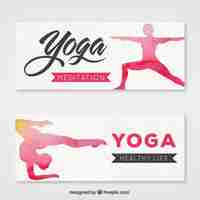 Vecteur gratuit bannières de yoga avec des silhouettes roses