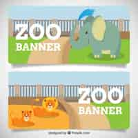 Vecteur gratuit bannières zoo avec belle éléphant et lions