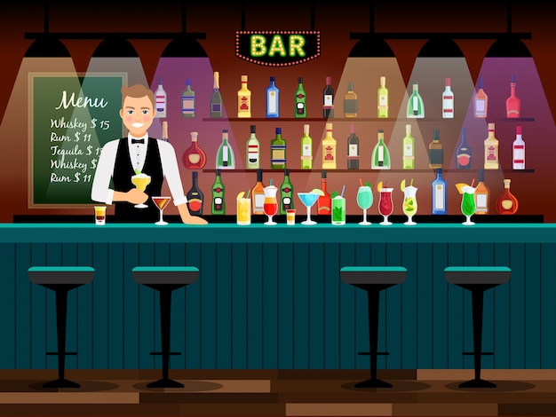  Bar  ou pub illustration de comptoir int rieur plat de 