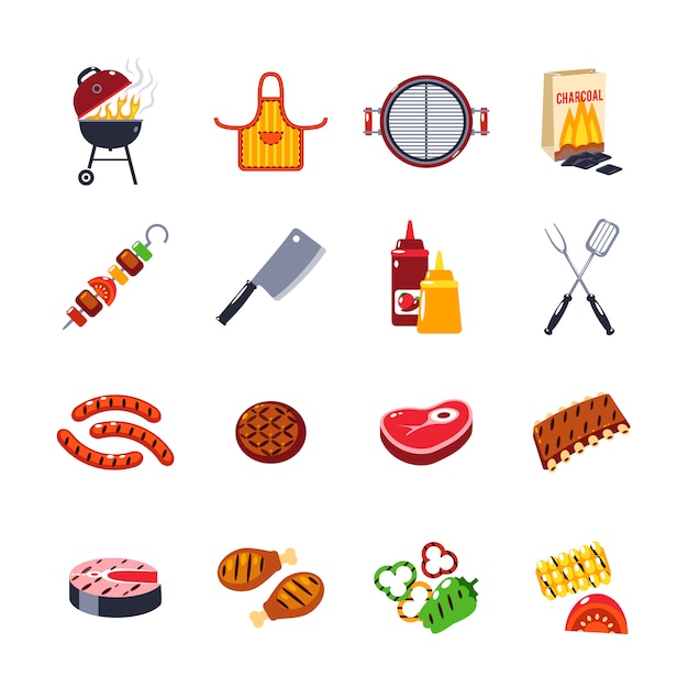 Vecteur gratuit barbecue et grill icon set