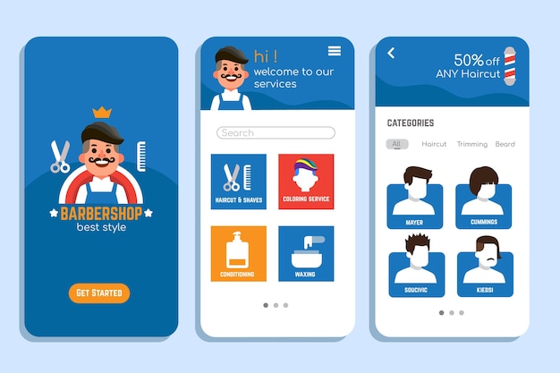 Vecteur gratuit barber shop meilleure application de réservation de style