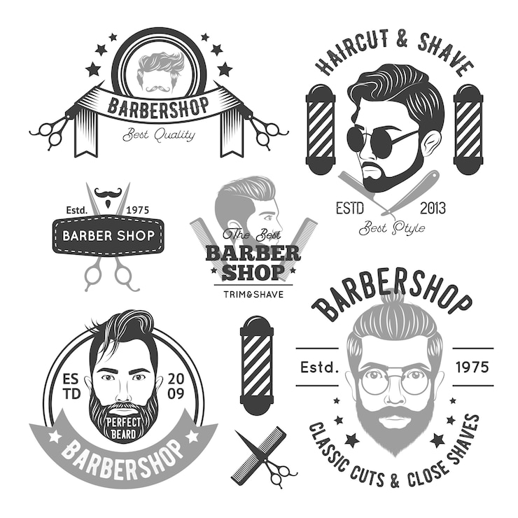 Vecteur gratuit barbershop emblèmes monochromes