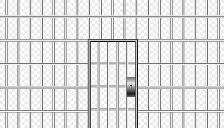Vecteur gratuit barres de prison métalliques réalistes avec porte de prison