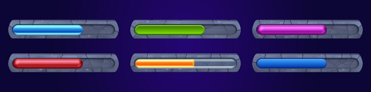 Vecteur gratuit barres de progression du jeu dans un cadre en pierre