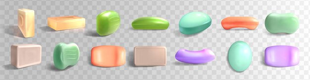 Barres de savon solides colorées réalistes vectorielles 3d