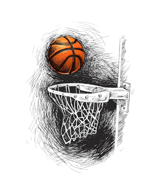 Basket-ball panier shot hoop jeu Hand Drawn Sketch Vector illustration