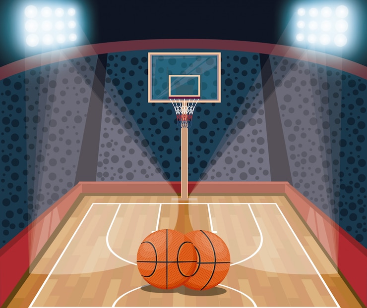 Vecteur gratuit basketball sport dessin animé paysage de jeu