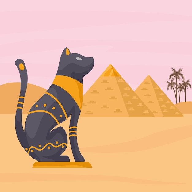 Vecteur gratuit bastet et pyramides