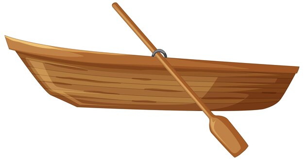 Bateau en bois avec pagaie sur fond blanc