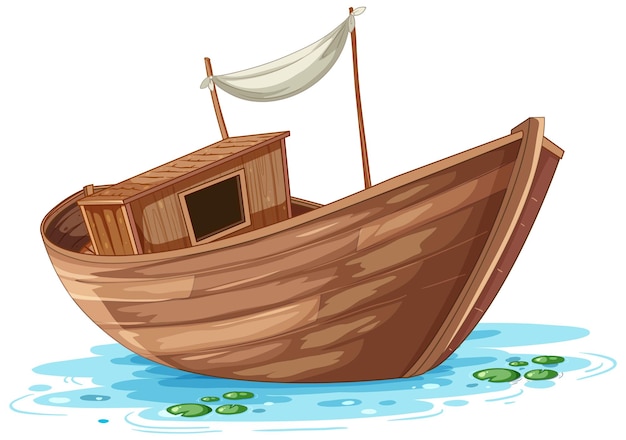 Vecteur gratuit bateau en bois sur la surface de l'eau
