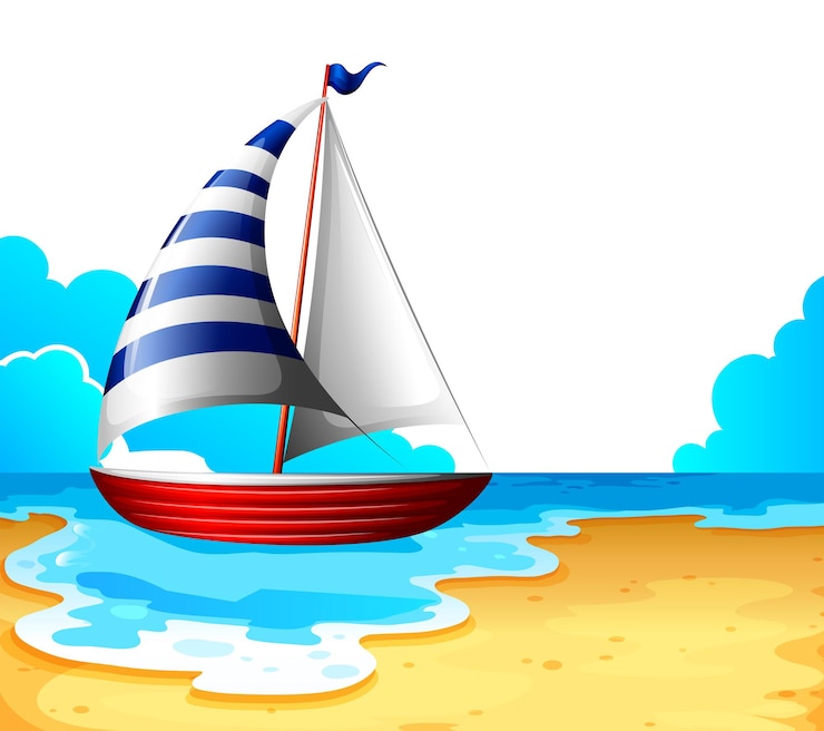Vecteur gratuit un bateau à la plage
