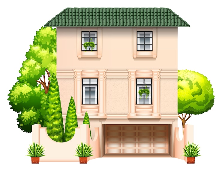 Vecteur gratuit un bâtiment avec des arbres