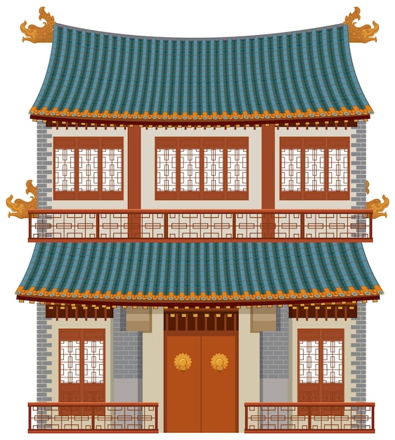 Vecteur gratuit bâtiment traditionnel chinois sur fond blanc