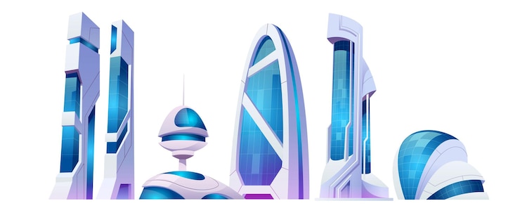 Vecteur gratuit bâtiments futuristes de la future ville avec façade en verre