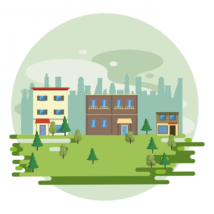 Vecteur gratuit bâtiments urbains avec paysage urbain