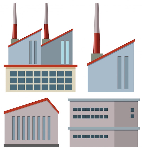 Vecteur gratuit bâtiments d'usine avec cheminées