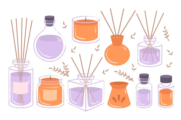 Vecteur gratuit bâtonnets parfumés d'aromathérapie dessinés à la main