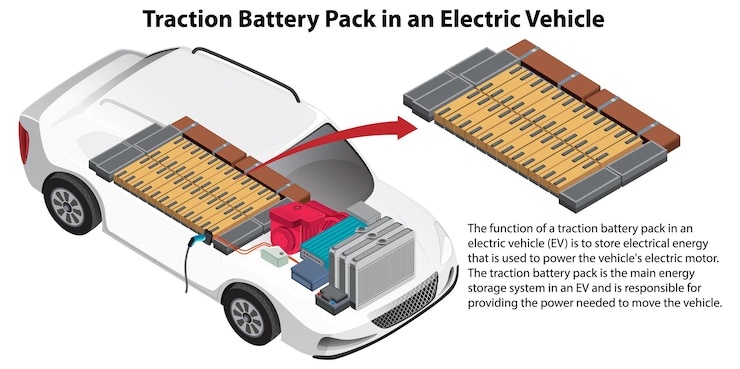 Vecteur gratuit batterie de traction dans un véhicule électrique