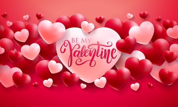 Be My Valentine Happy Valentines Day Design avec coeur rouge et blanc et lettre de typographie