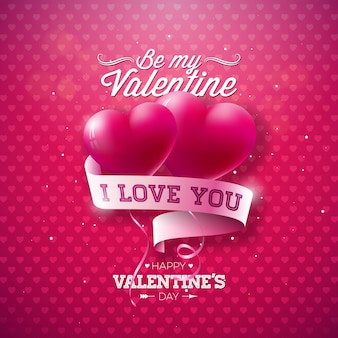 Be my valentineje t'aime happy valentines day design avec coeur de ballon rouge et lettre de typographie