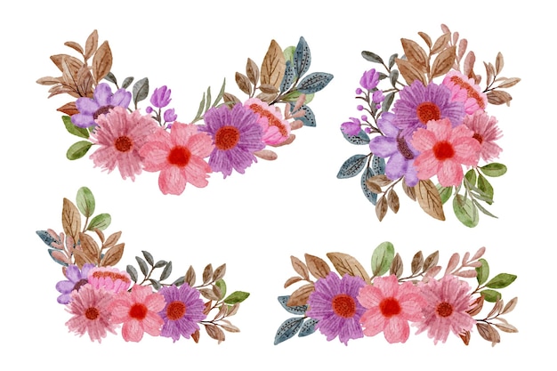 Vecteur gratuit beau bouquet de fleurs et congé pour décoration dans le style des aquarelles