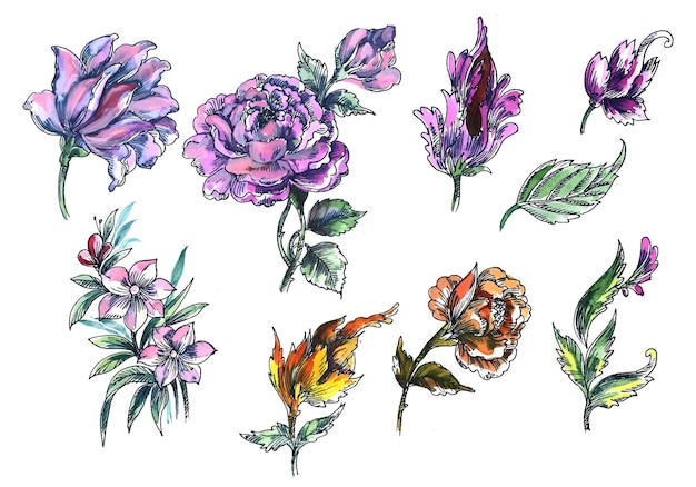 Vecteur gratuit beau bouquet de fleurs mis en aquarelle