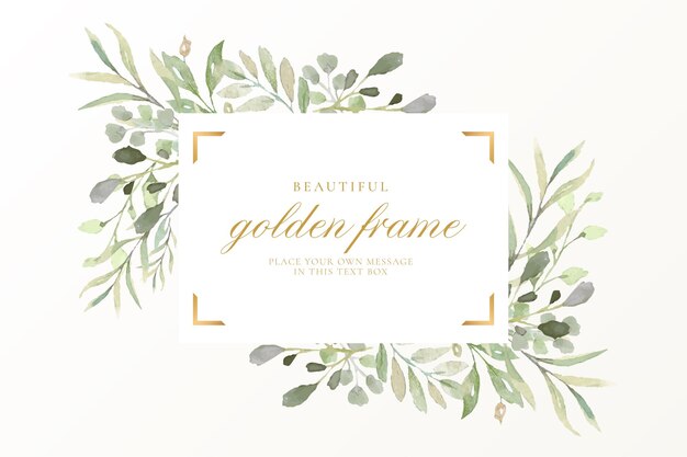 Beau cadre doré avec des fleurs à l'aquarelle