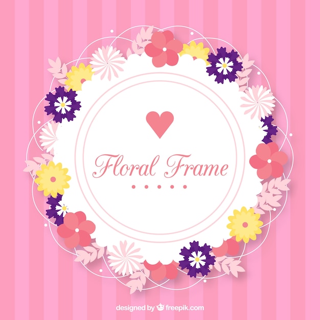 Beau Cadre Floral Avec Un Design Plat