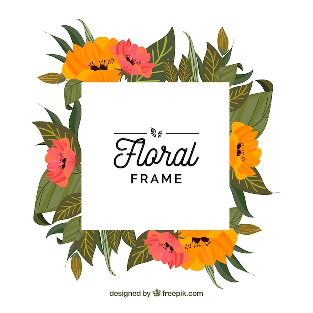 Vecteur gratuit beau cadre floral avec un design plat