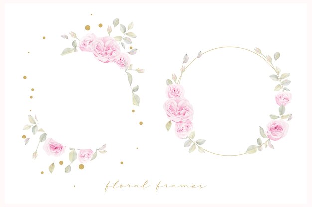 Beau cadre floral avec fleur de roses aquarelle