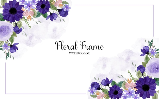 Beau cadre floral violet aquarelle avec fond de tache abstraite