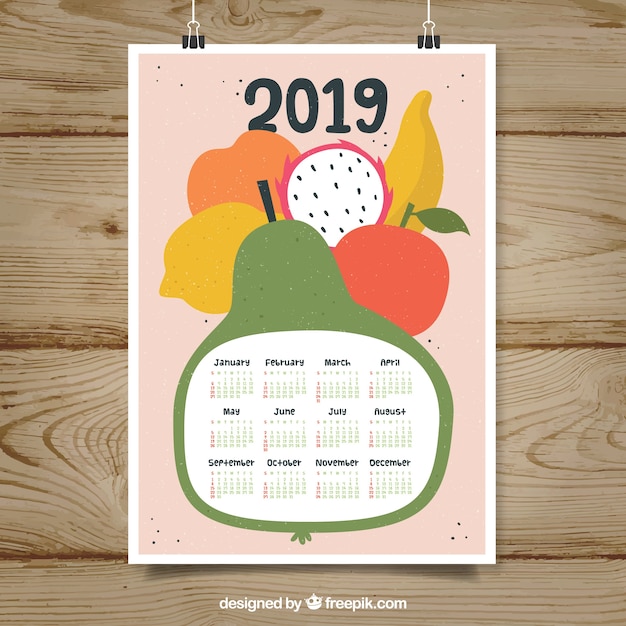 Vecteur gratuit beau calendrier 2019 avec fruits