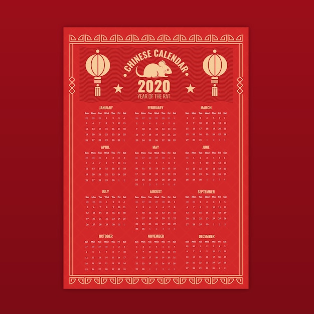 Beau Calendrier Du Nouvel An Chinois Au Design Plat