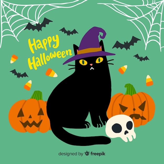 Beau chat d&#39;halloween dessiné à la main