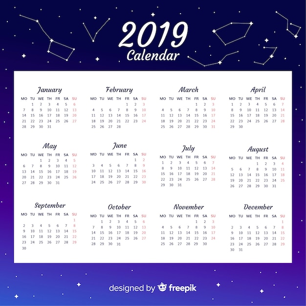 Vecteur gratuit beau concept de calendrier 2019