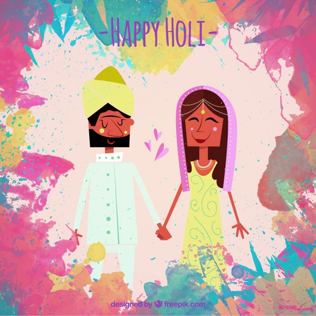 Vecteur gratuit beau couple à happy holi