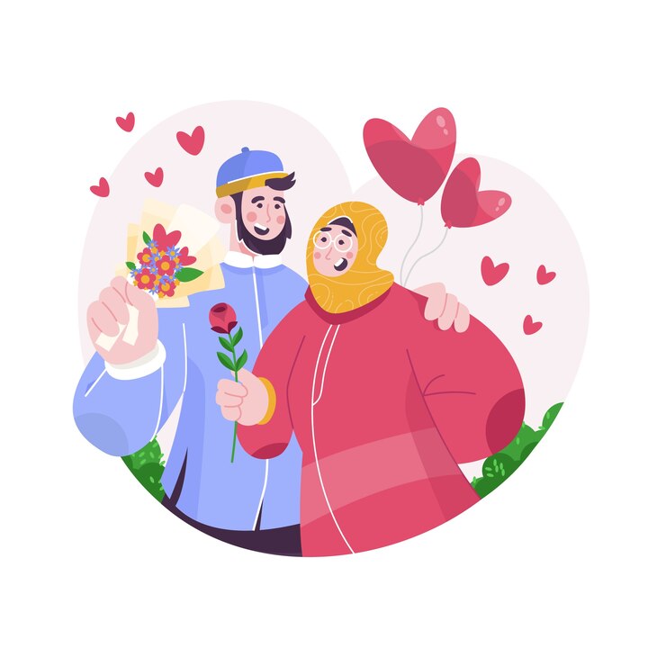 Vecteur gratuit beau couple islamique illustré
