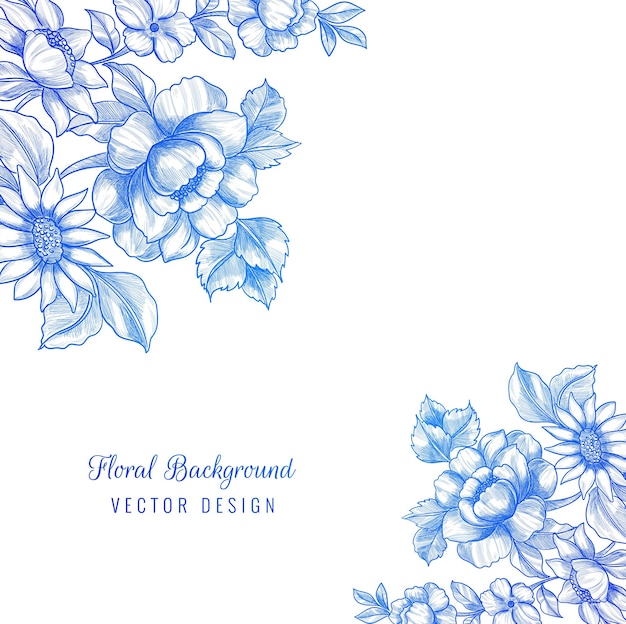 Vecteur gratuit beau fond de cadre floral bleu décoratif